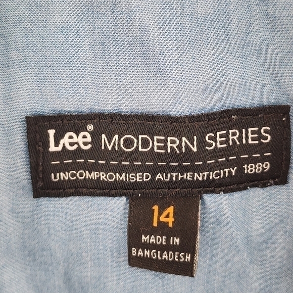 🎈Lee Modern Series Buttondown Tab Sleeve Blue Shirt Dress - Picture 5 of 8